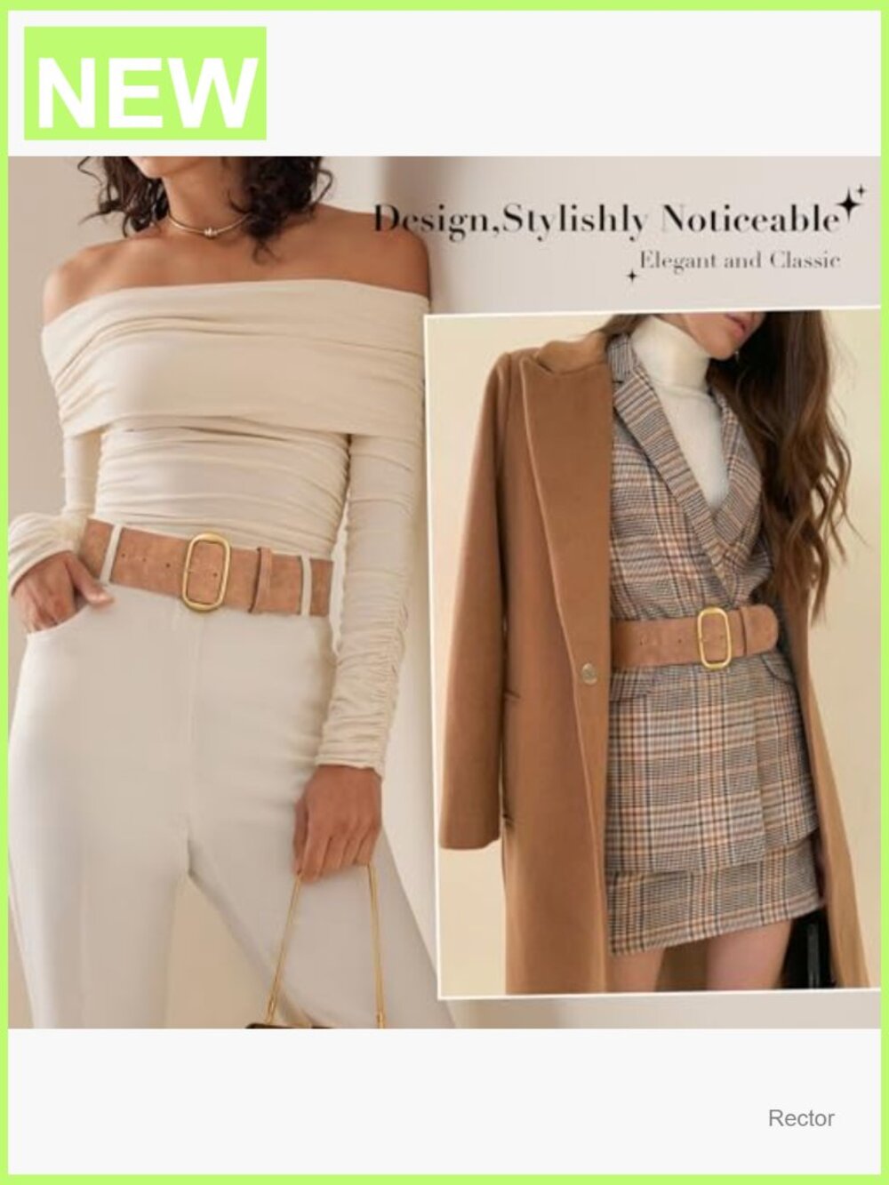 Wide Suede Waist Belt with Gold Buckle | Chunky Belt - Picture 4 of 7